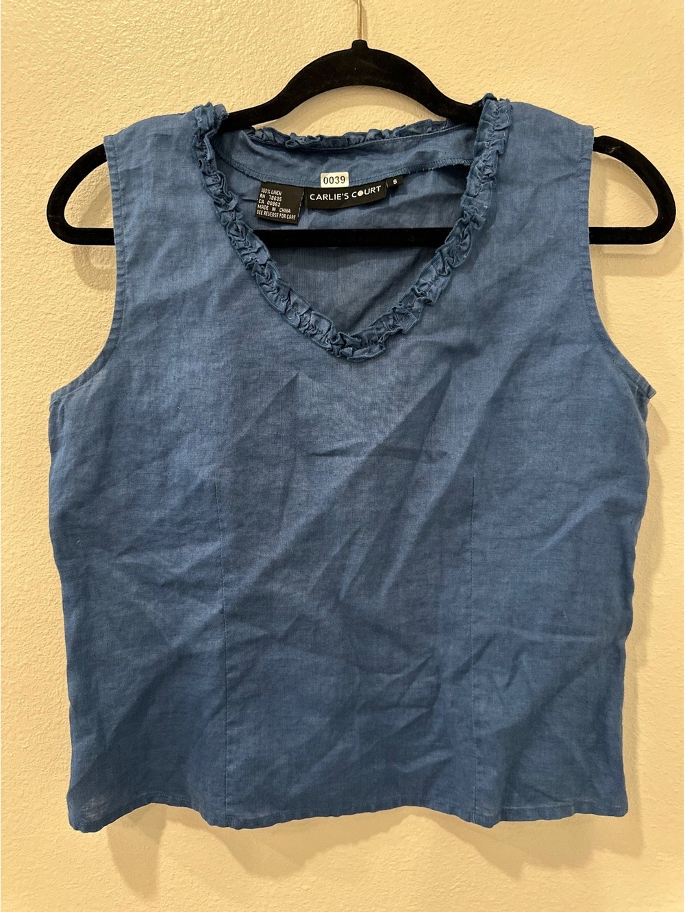 Carlie's Court Women's Blue Linen Sleeveless Top Size Small